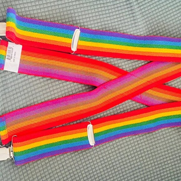 Welch 2" Suspender with Rainbow Striped Webbing 46 inches long Made in USA - Picture 4 of 6